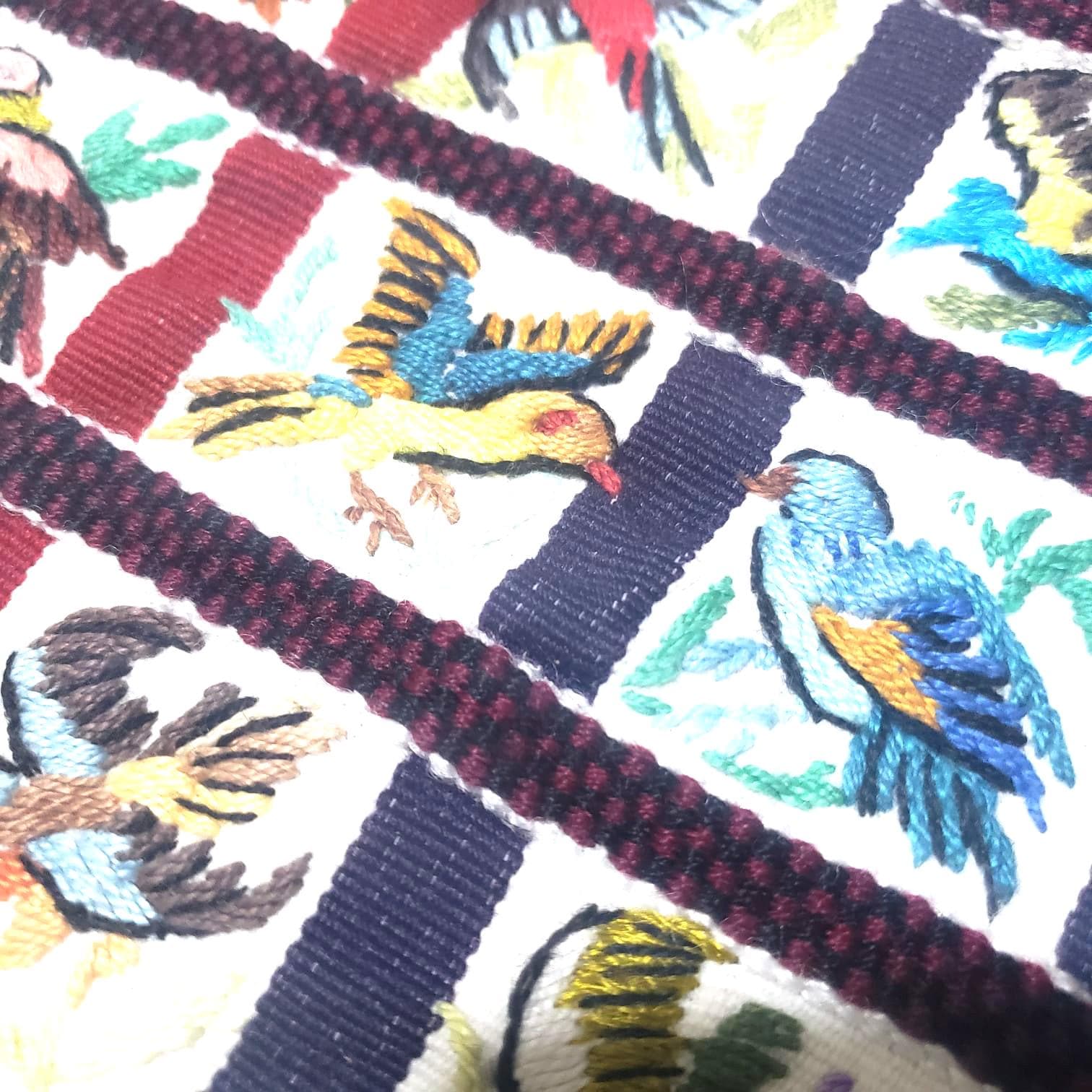 Vintage Handmade EMBROIDERED Parrots SANTIAGO Atitlan Huipil Cotton Wall Decor Tapestry