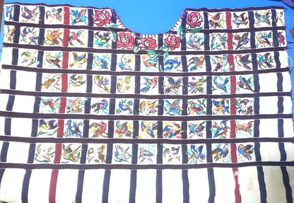 Vintage Handmade EMBROIDERED Parrots SANTIAGO Atitlan Huipil Cotton Wall Decor Tapestry