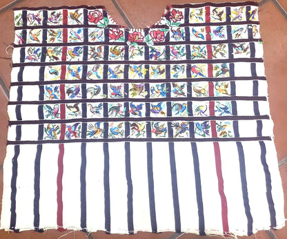 Vintage Handmade EMBROIDERED Parrots SANTIAGO Atitlan Huipil Cotton Wall Decor Tapestry