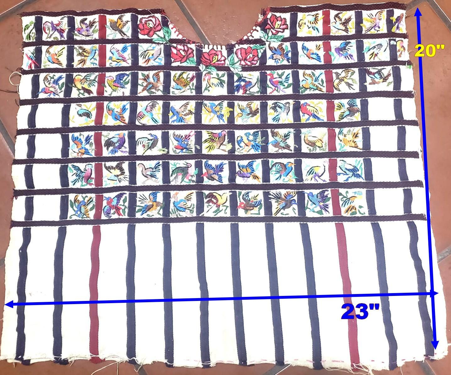 Vintage Handmade EMBROIDERED Parrots SANTIAGO Atitlan Huipil Cotton Wall Decor Tapestry