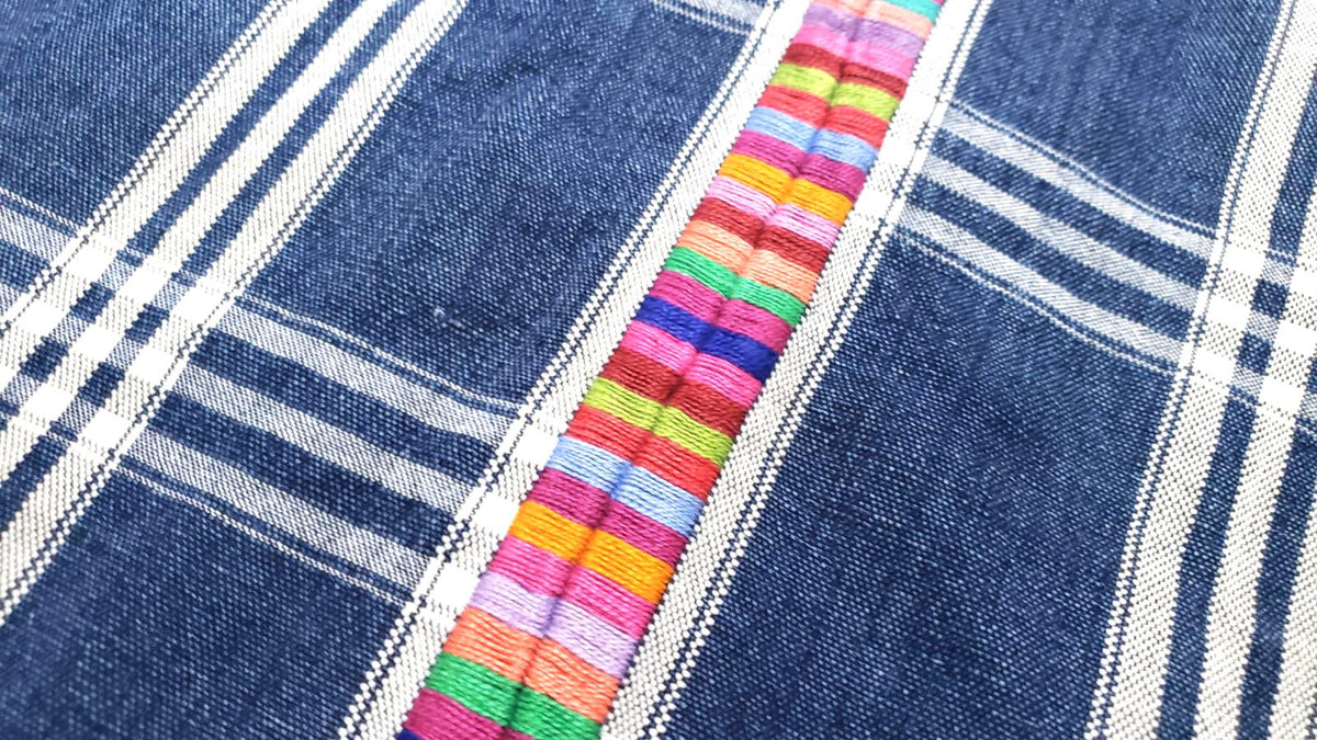 Vintage Guatemalan Cotton Corte Fabric: Hand-Embroidered Indigo Woven Textile