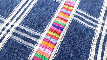 Vintage Guatemalan Cotton Corte Fabric: Hand-Embroidered Indigo Woven Textile
