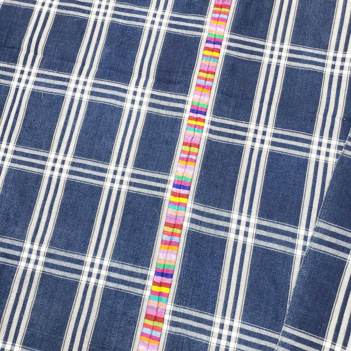 Vintage Guatemalan Cotton Corte Fabric: Hand-Embroidered Indigo Woven Textile