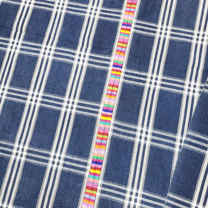 Vintage Guatemalan Cotton Corte Fabric: Hand-Embroidered Indigo Woven Textile