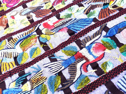 Handmade Purple EMBROIDERED Guatemalan Santiago Atitlan COTTON WALL "Mayan Bird Family" Tapestry