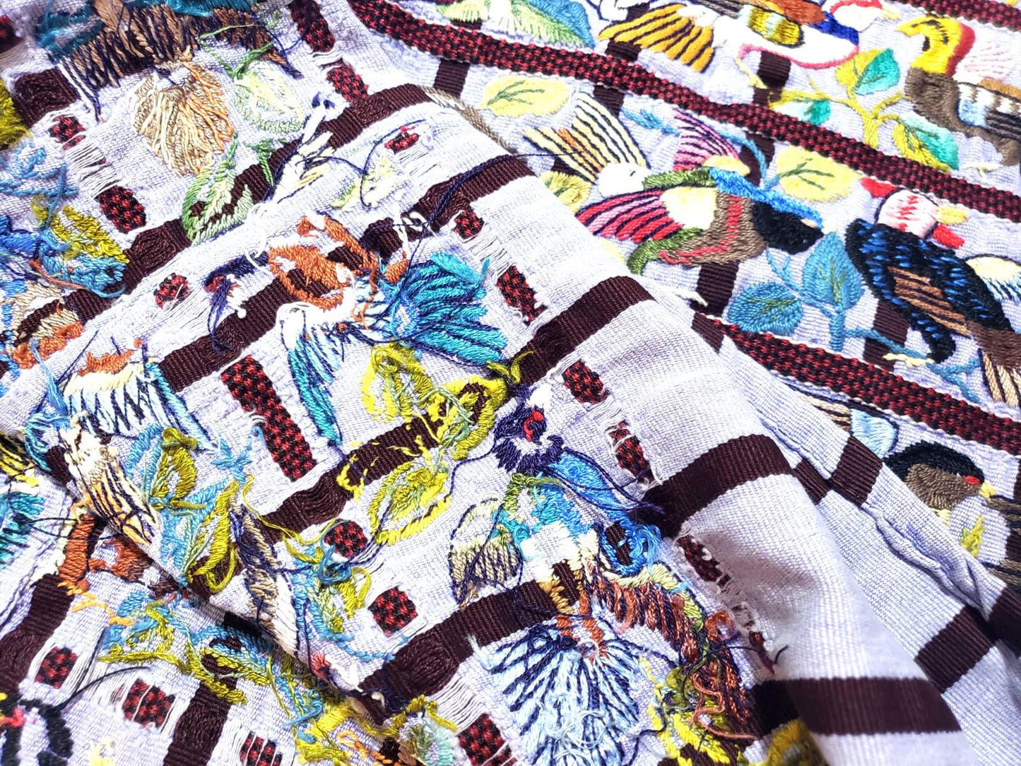 Handmade Purple EMBROIDERED Guatemalan Santiago Atitlan COTTON WALL "Mayan Bird Family" Tapestry