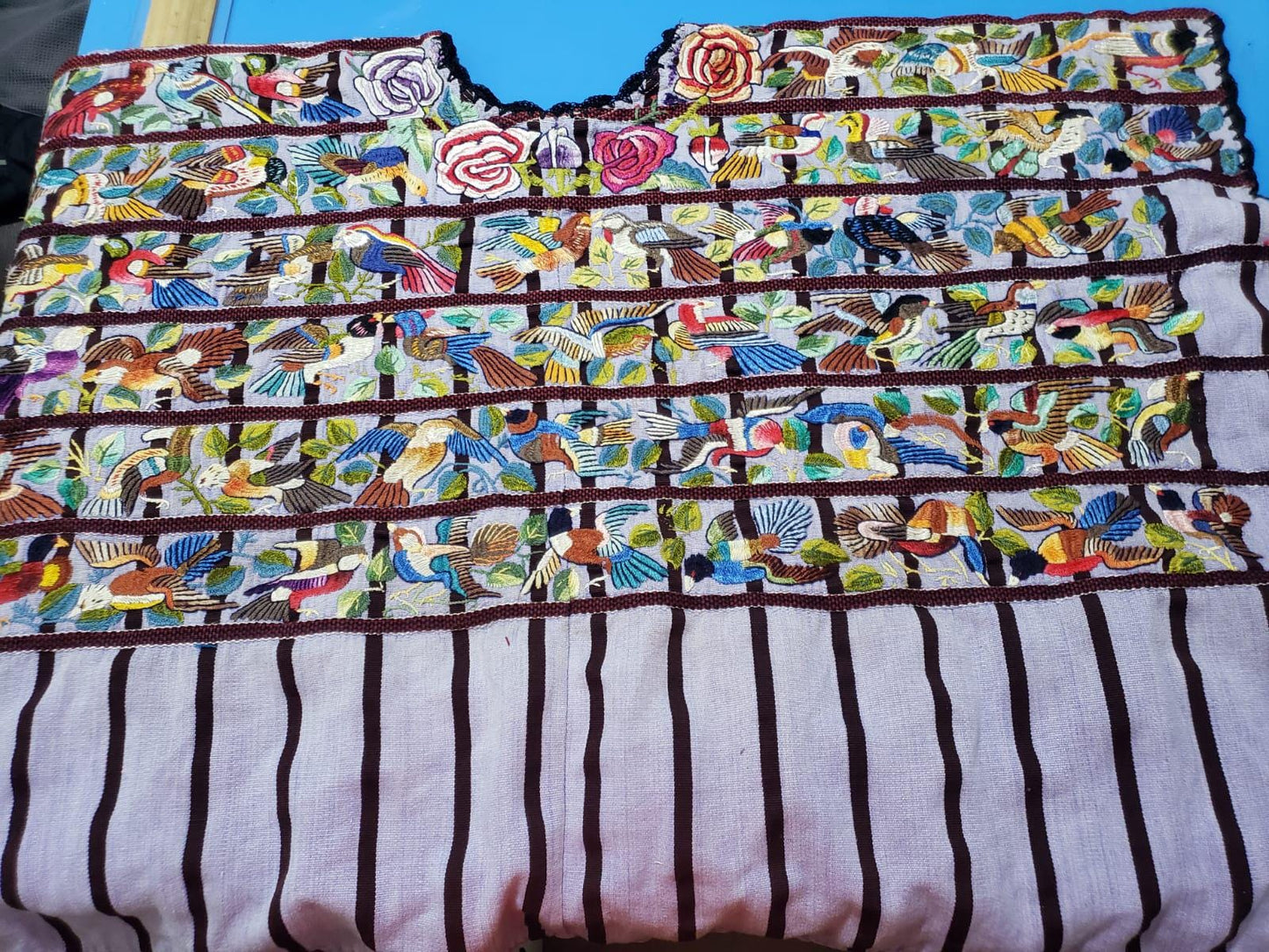 Handmade Purple EMBROIDERED Guatemalan Santiago Atitlan COTTON WALL "Mayan Bird Family" Tapestry