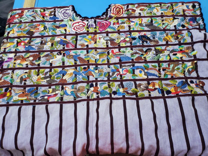 Handmade Purple EMBROIDERED Guatemalan Santiago Atitlan COTTON WALL "Mayan Bird Family" Tapestry