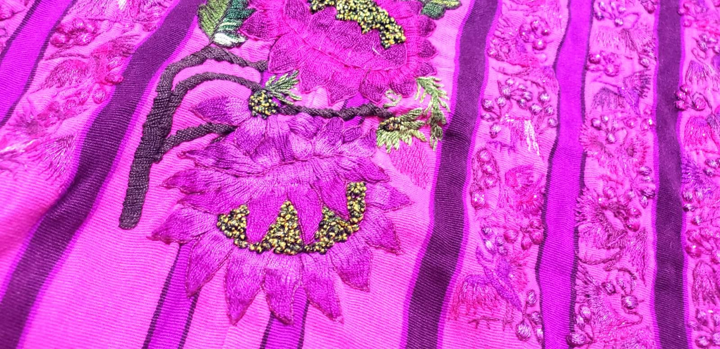 Vintage FUCHSIA Handmade Embroidered FLORAL And BIRDS Santiago Atitlan Huipil Cotton Wall Decor Tapestry
