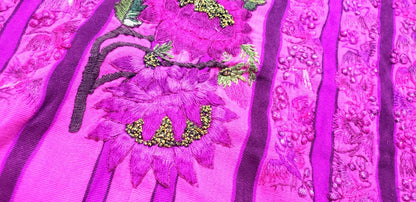 Vintage FUCHSIA Handmade Embroidered FLORAL And BIRDS Santiago Atitlan Huipil Cotton Wall Decor Tapestry