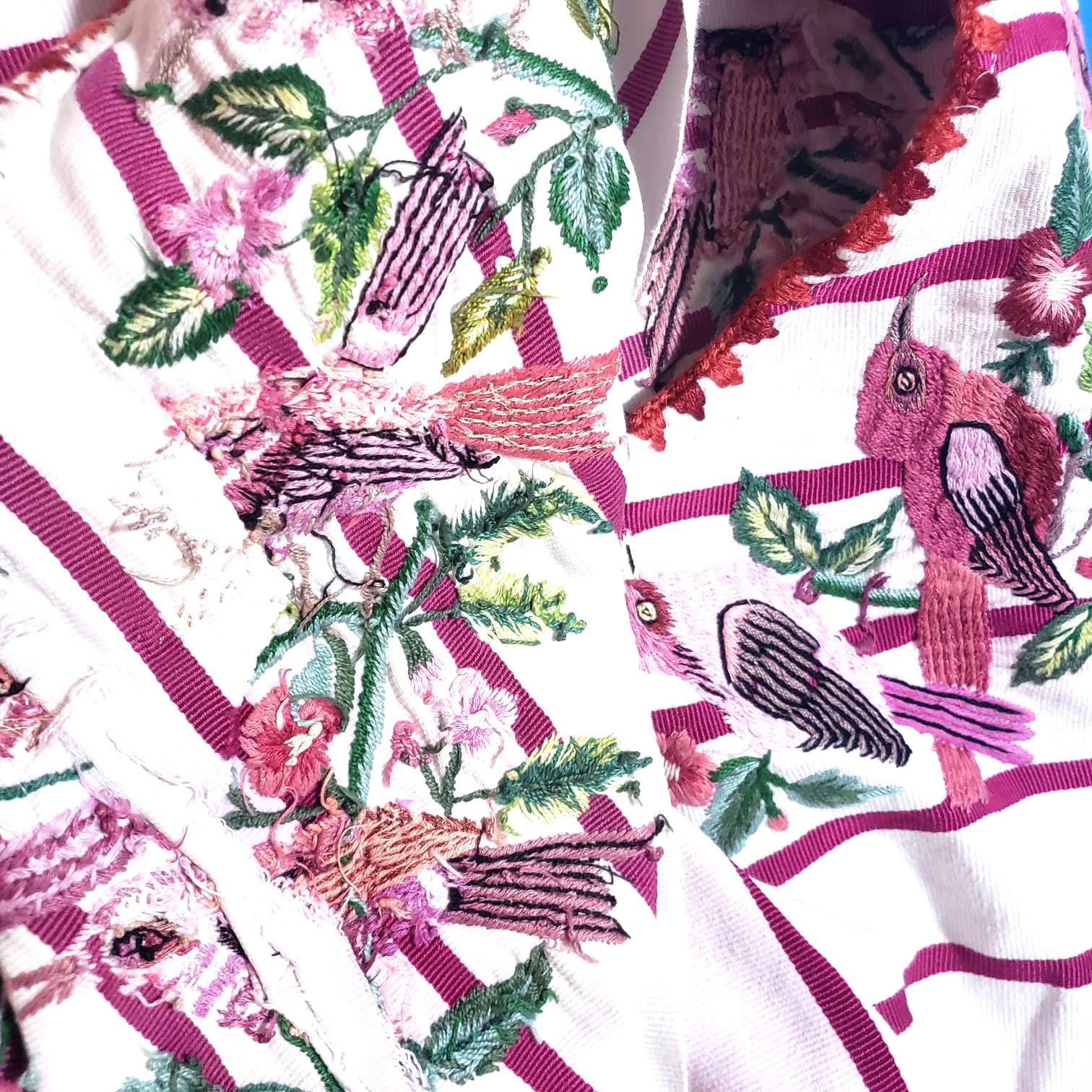 Vintage WHITE Handmade Embroidered BIRDS Santiago Atitlan Huipil Cotton Wall Decor Tapestry