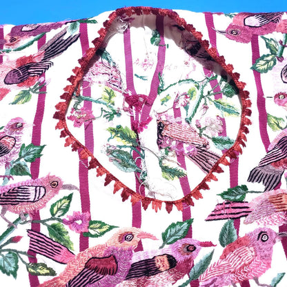 Vintage WHITE Handmade Embroidered BIRDS Santiago Atitlan Huipil Cotton Wall Decor Tapestry