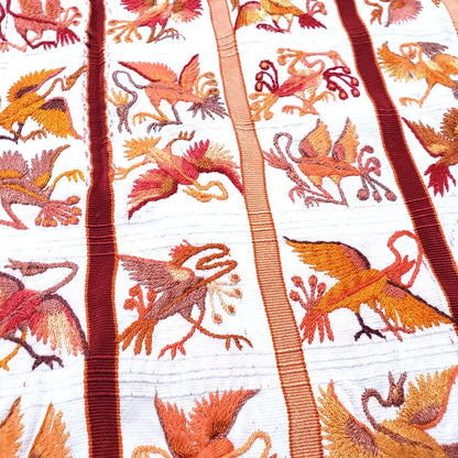 Vintage WHITE Handmade Embroidered BIRDS Santiago Atitlan Huipil Cotton Wall Decor Tapestry