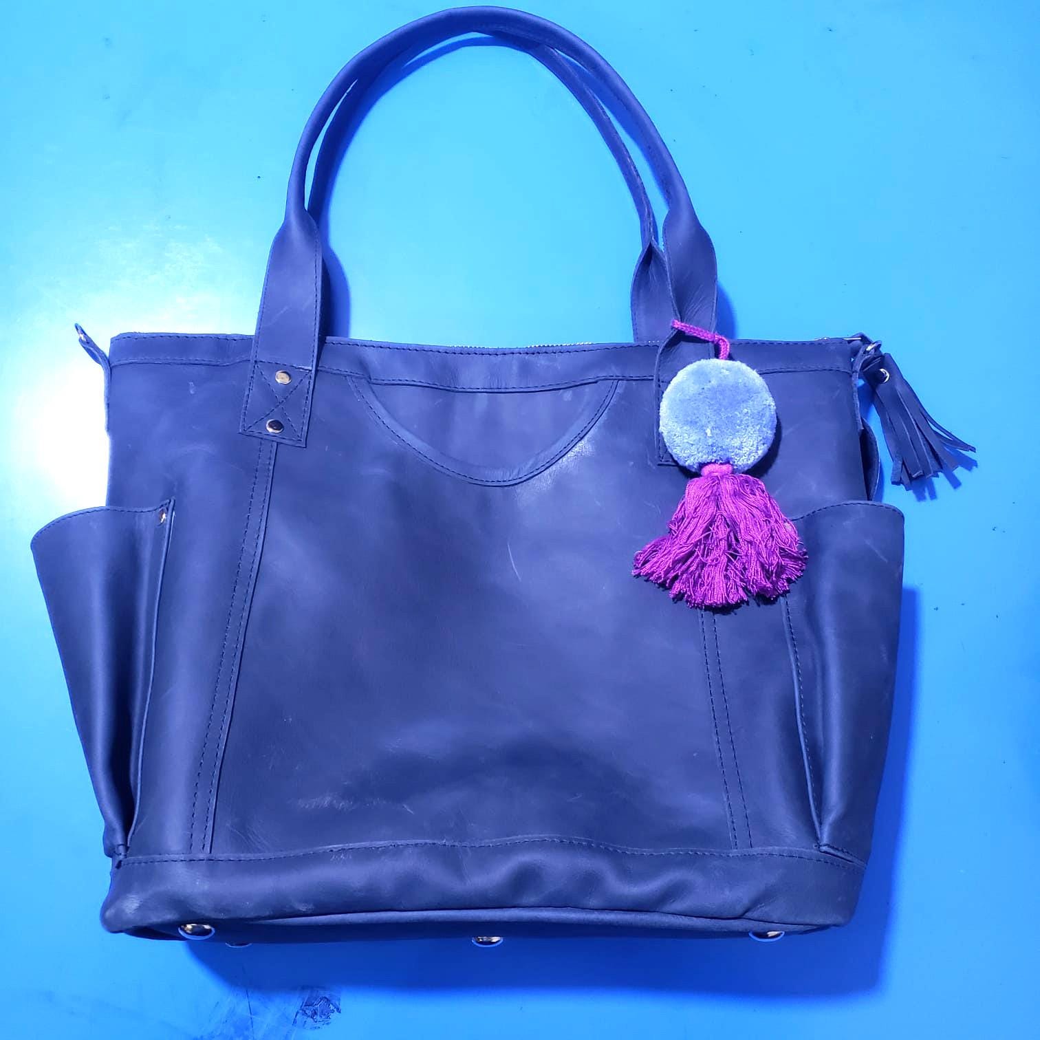 Convertible Backpack Crossbody Day Bag, Diaper Genuine Marbled BLUE Leather Color, Gift For Her