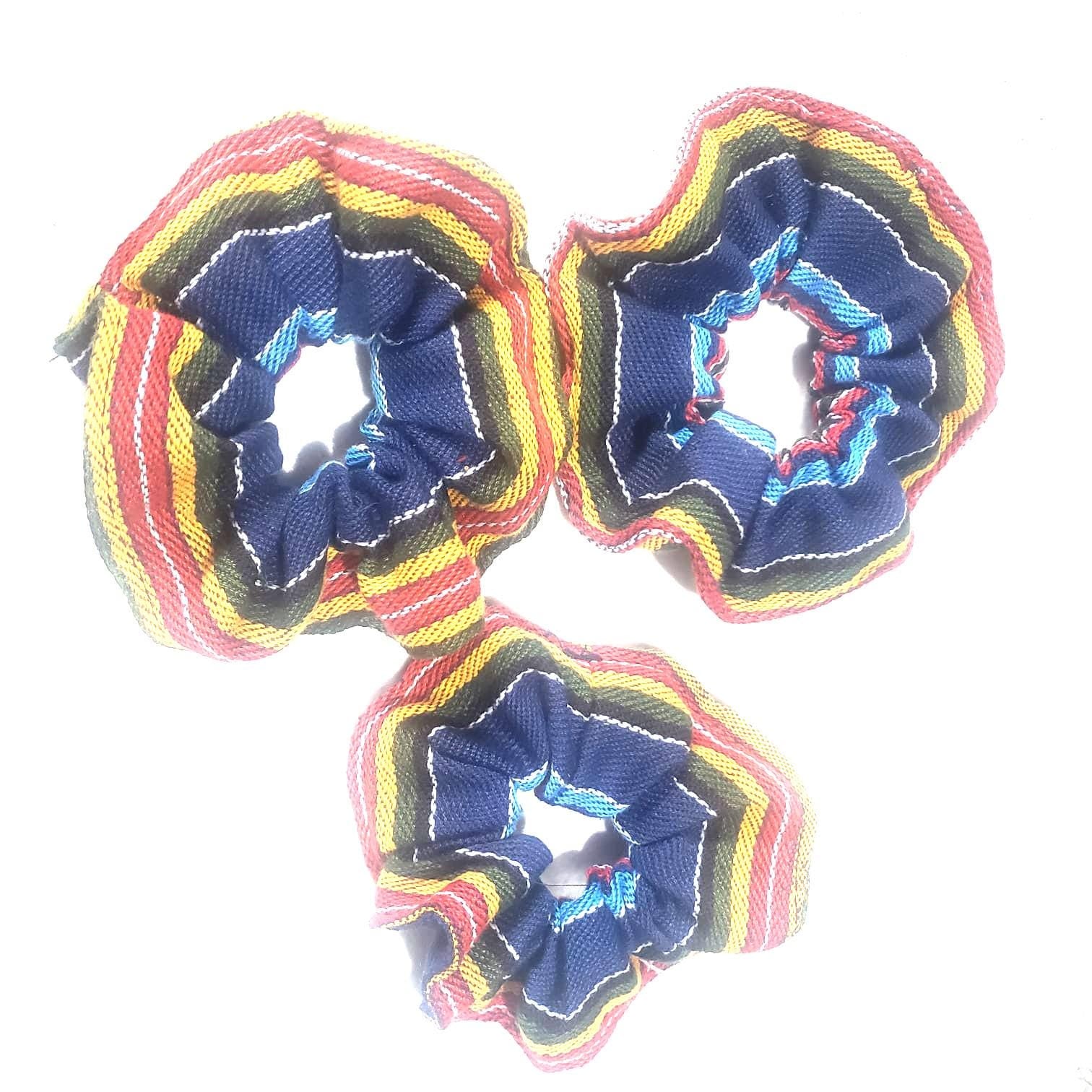 Set of 3 Vibrant Artisan-Made Fabric SCRUNCHIES | Ethically Made Hair Ties