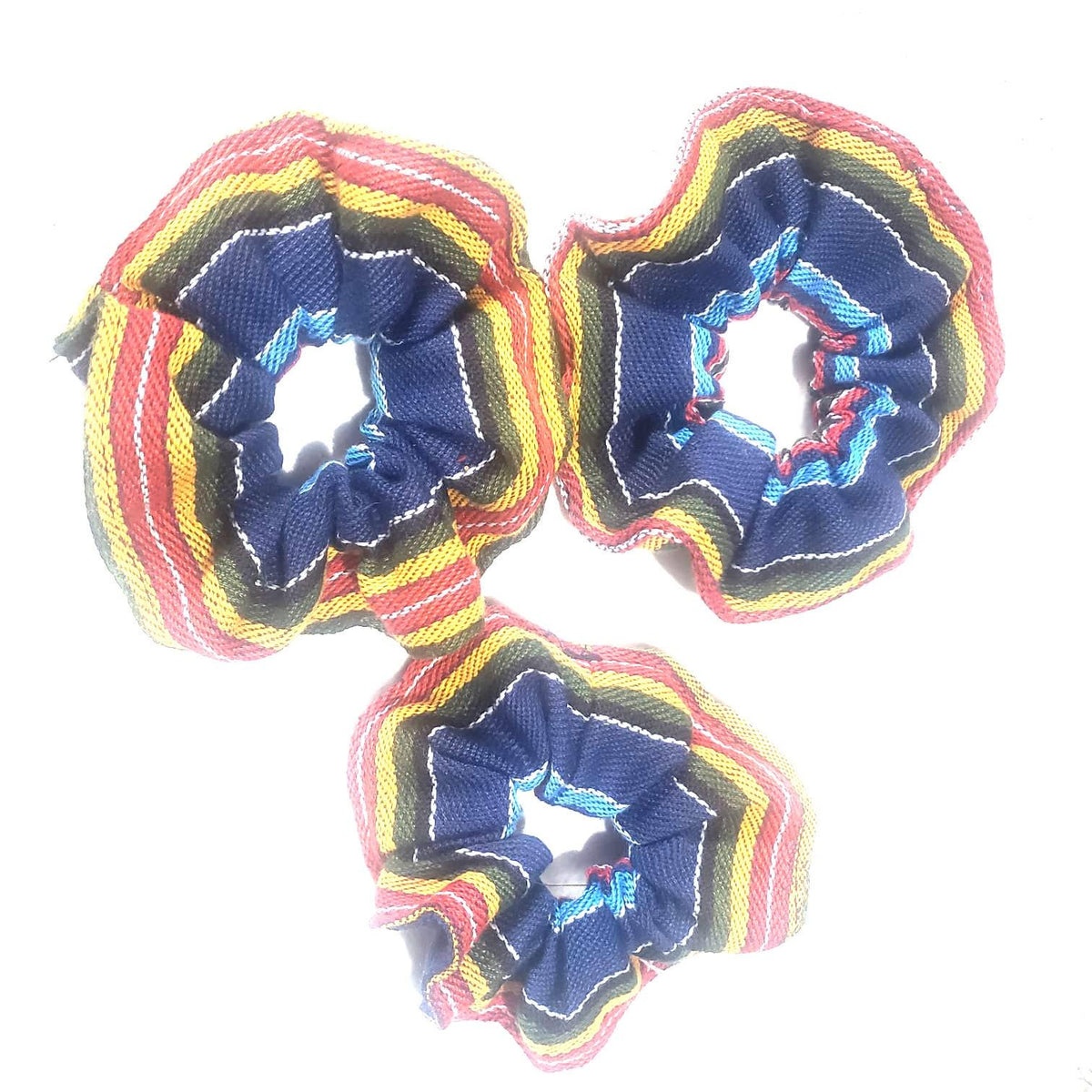 Set of 3 Vibrant Artisan-Made Fabric SCRUNCHIES | Ethically Made Hair Ties