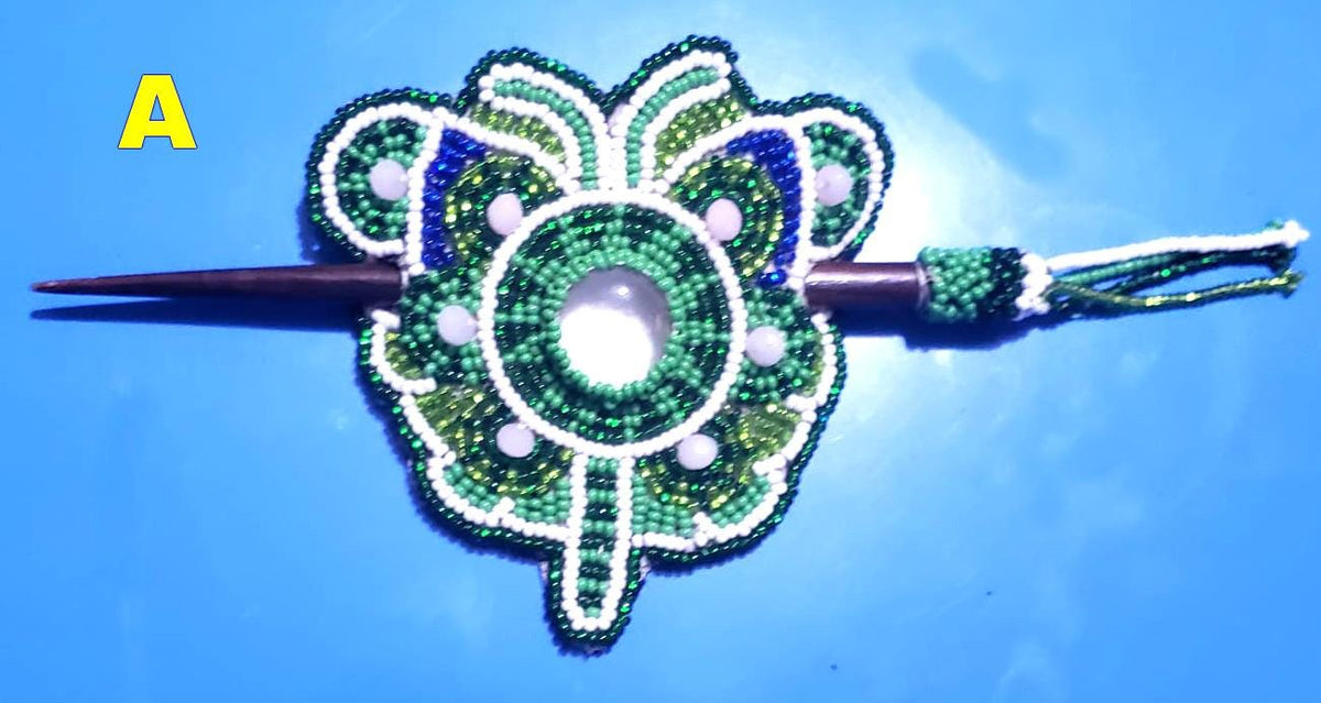 Czech Seed Bead Hair Clip Barrette: Guatemalan Leather & Wood