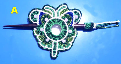 Czech Seed Bead Hair Clip Barrette: Guatemalan Leather & Wood