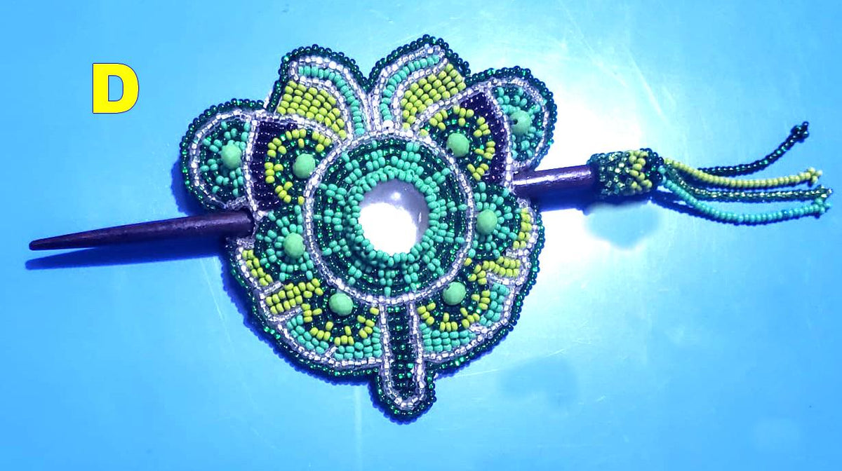 Czech Seed Bead Hair Clip Barrette: Guatemalan Leather & Wood