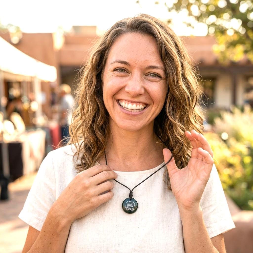 Guatemalan Dark Green Jade Mayan Nahual Pendant Necklace, Adjustable Waxed Cord Spiritual Jewelry