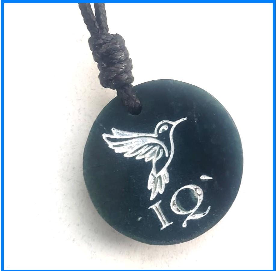 Guatemalan Dark Green Jade Mayan Nahual Pendant Necklace, Adjustable Waxed Cord Spiritual Jewelry