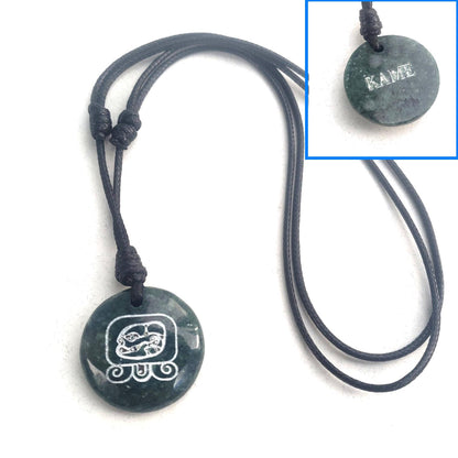 Guatemalan Dark Green Jade Mayan Nahual Pendant Necklace, Adjustable Waxed Cord Spiritual Jewelry