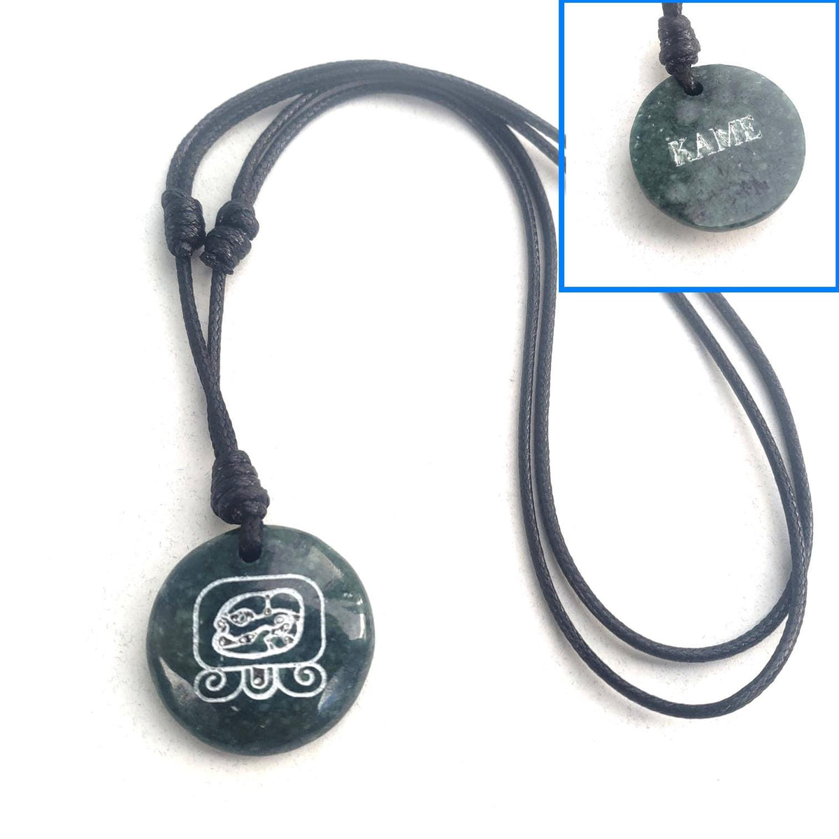Guatemalan Dark Green Jade Mayan Nahual Pendant Necklace, Adjustable Waxed Cord Spiritual Jewelry