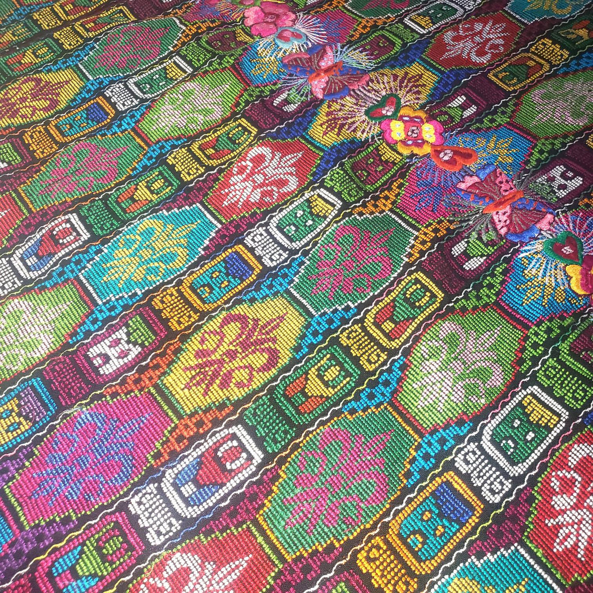 Handmade Guatemala Cotton Fabric: ZUNIL Corte, Mayan STONES Pattern Textil, Fabric Per Yard