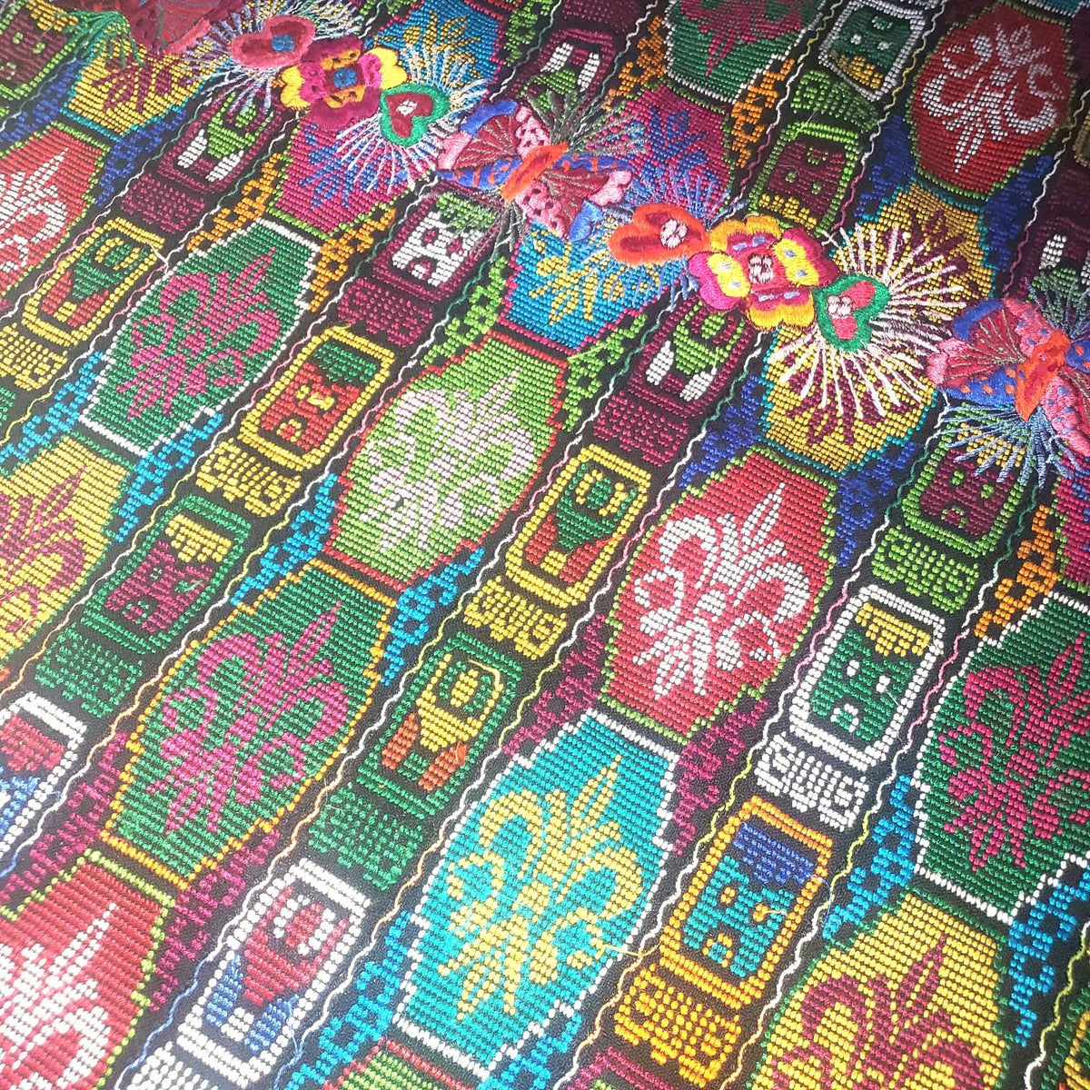 Handmade Guatemala Cotton Fabric: ZUNIL Corte, Mayan STONES Pattern Textil, Fabric Per Yard