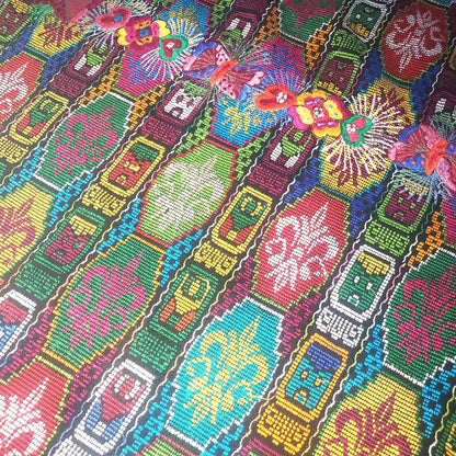 Handmade Guatemala Cotton Fabric: ZUNIL Corte, Mayan STONES Pattern Textil, Fabric Per Yard