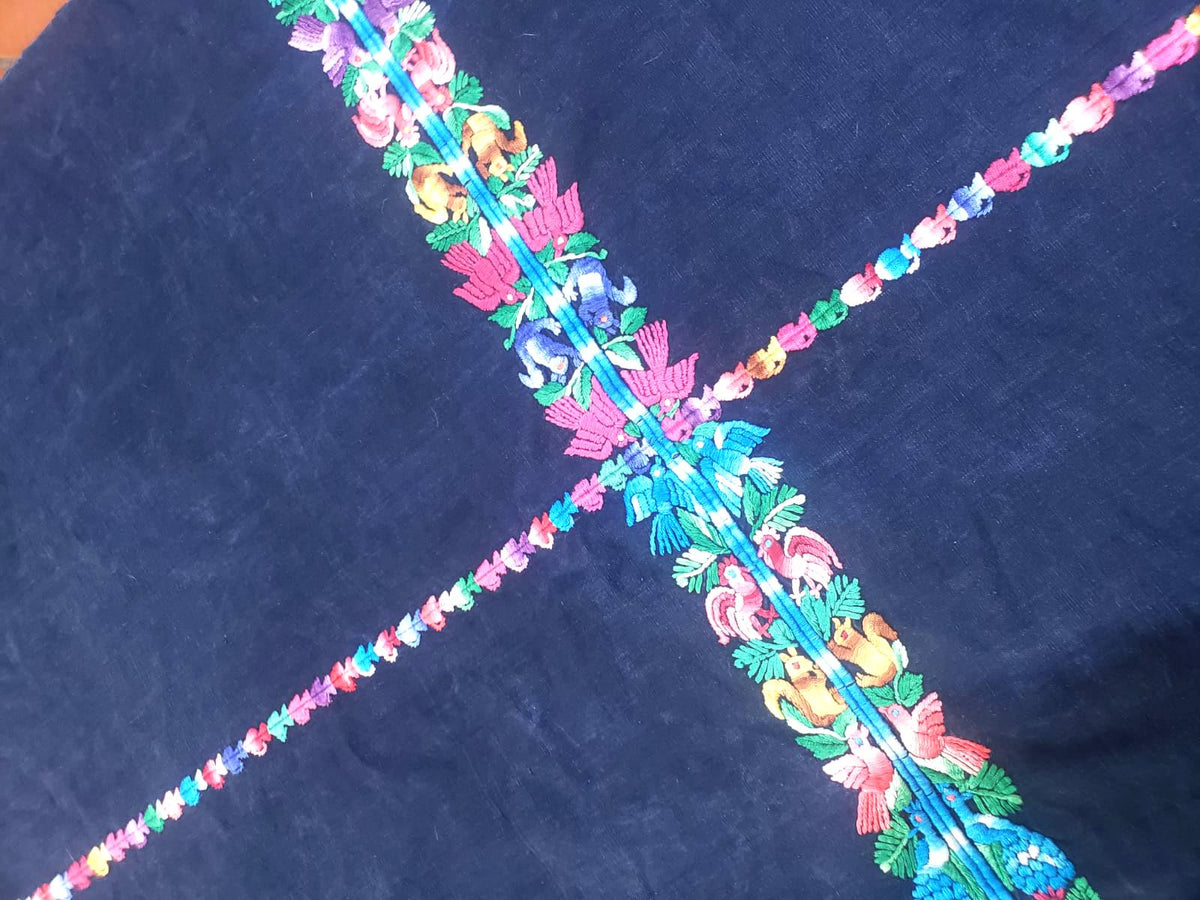 GUATEMALAN XENACOJ Denim Cotton Corte FABRIC Per Yard - Vintage Embroidered Hand Woven Fabric