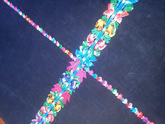 GUATEMALAN XENACOJ Denim Cotton Corte FABRIC Per Yard - Vintage Embroidered Hand Woven Fabric