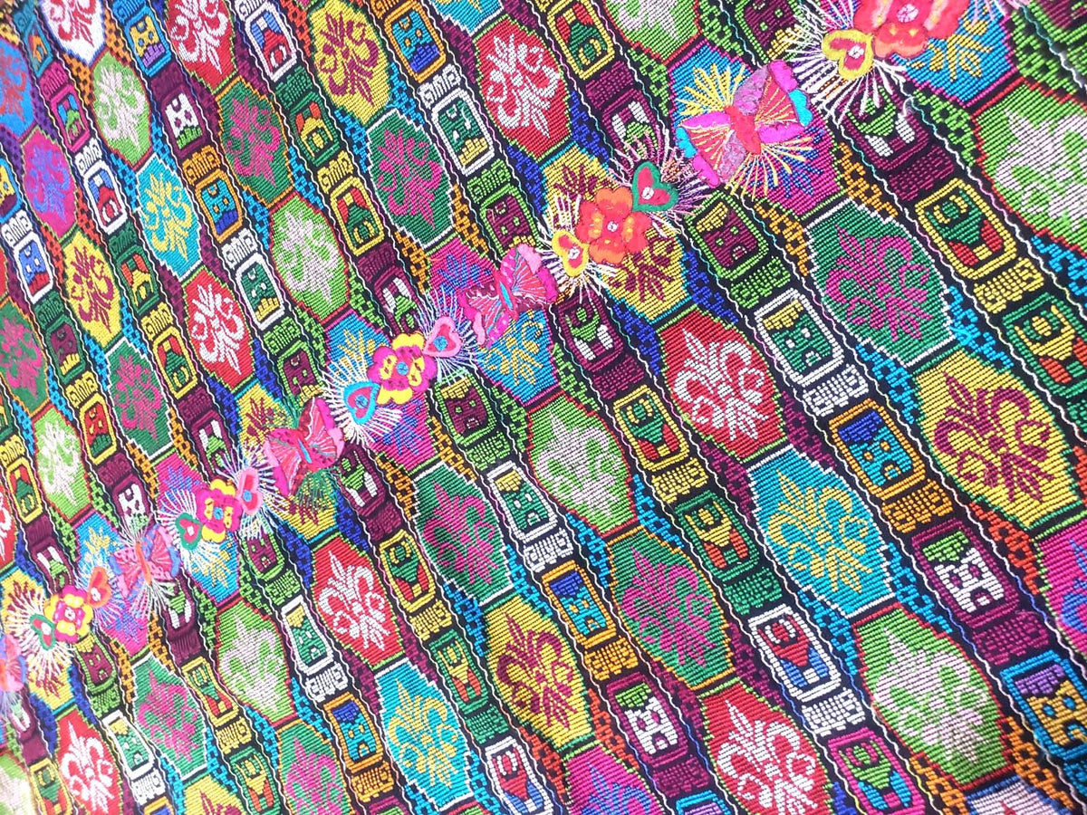 Handmade Guatemala Cotton Fabric: ZUNIL Corte, Mayan STONES Pattern Textil, Fabric Per Yard
