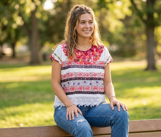 Vintage Guatemalan unique handmade weaved - AGUACATAN Huipil BLOUSE-