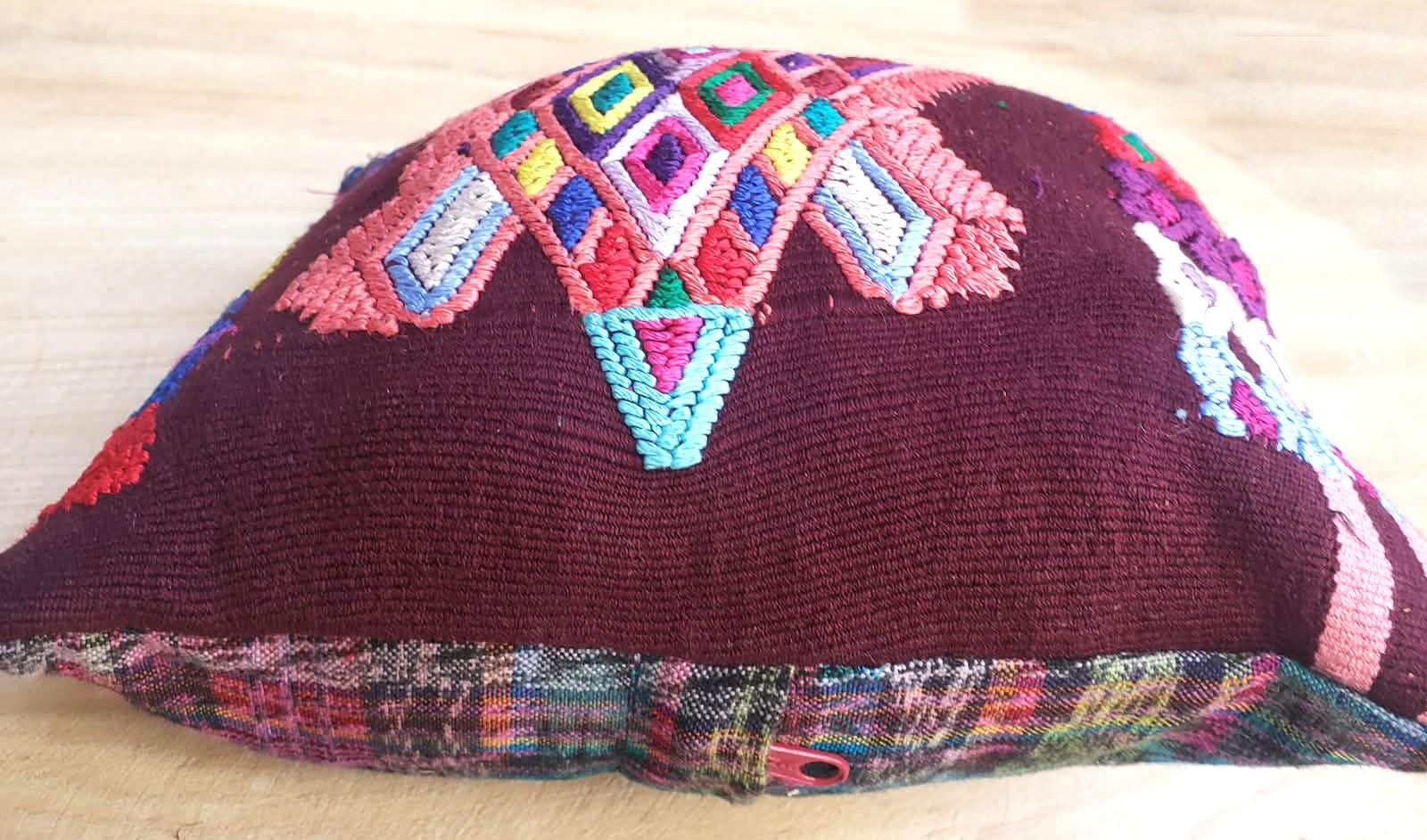 MINI Nebaj Hand Embroidery Pillow, BUTTERFLY Family Embroidery Cushion 8x8, BROWN Pillow Case