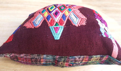 MINI Nebaj Hand Embroidery Pillow, BUTTERFLY Family Embroidery Cushion 8x8, BROWN Pillow Case