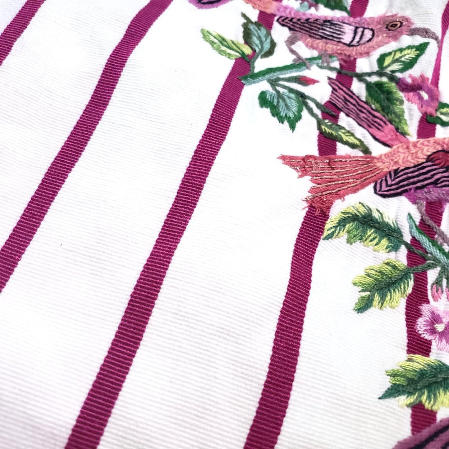 Vintage WHITE Handmade Embroidered BIRDS Santiago Atitlan Huipil Cotton Wall Decor Tapestry