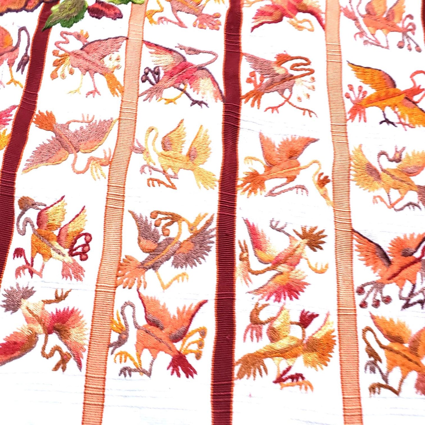 Vintage WHITE Handmade Embroidered BIRDS Santiago Atitlan Huipil Cotton Wall Decor Tapestry