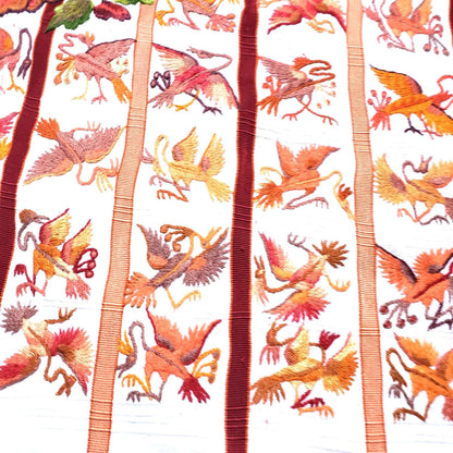 Vintage WHITE Handmade Embroidered BIRDS Santiago Atitlan Huipil Cotton Wall Decor Tapestry