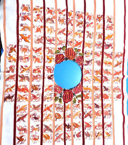 Vintage WHITE Handmade Embroidered BIRDS Santiago Atitlan Huipil Cotton Wall Decor Tapestry