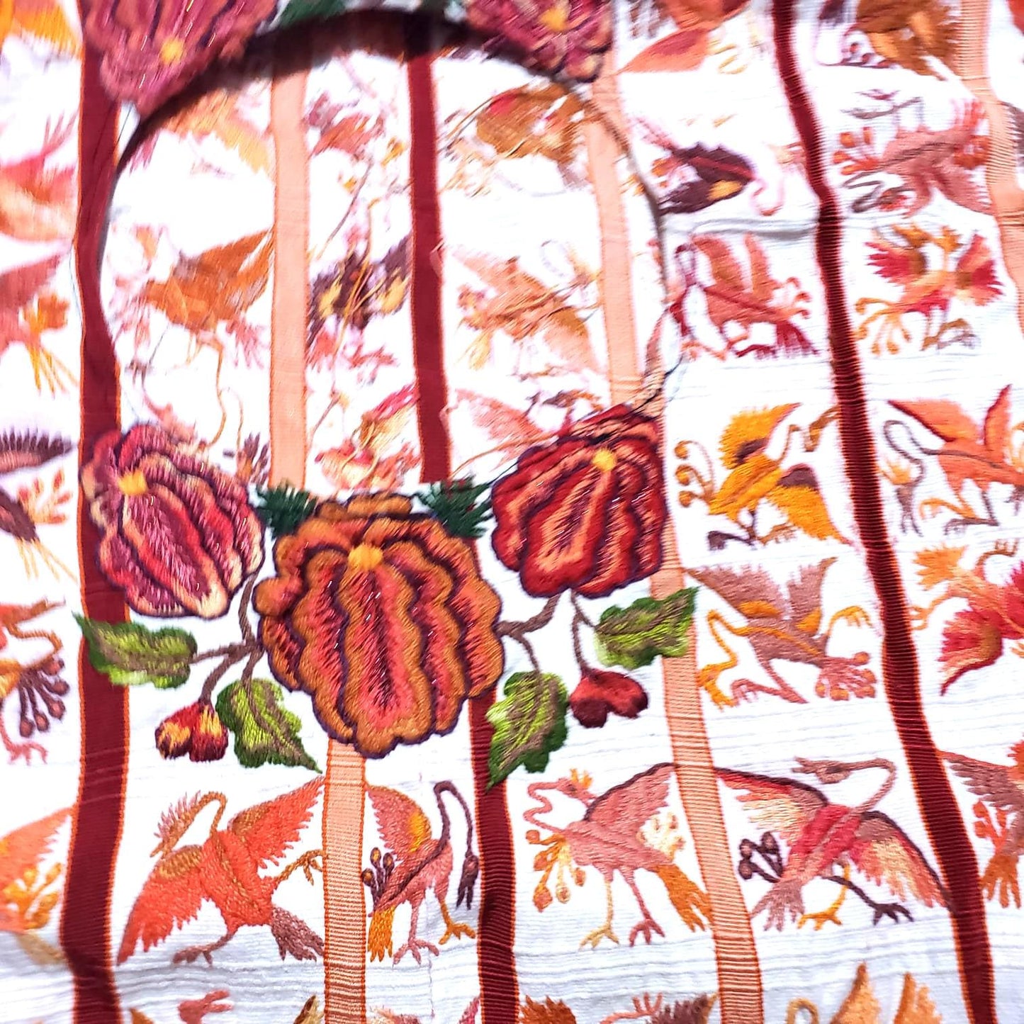 Vintage WHITE Handmade Embroidered BIRDS Santiago Atitlan Huipil Cotton Wall Decor Tapestry