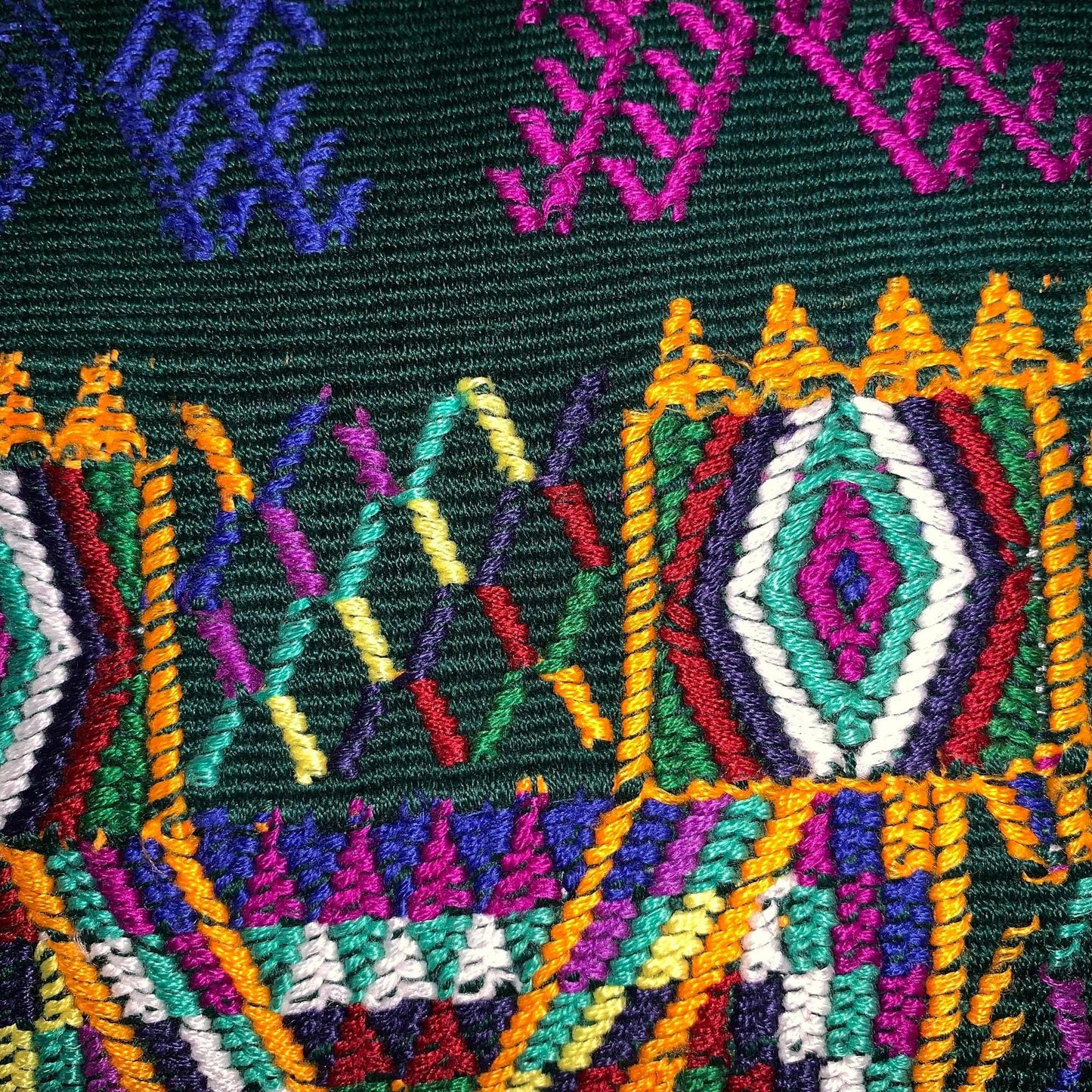 Nebaj Hand Embroidery Pillow, MAYAN Bi-Head EAGLE Weaved Cushion 12x18, Forest GREEN Pillow Case