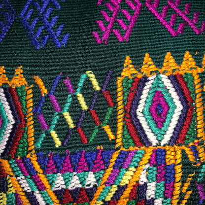 Nebaj Hand Embroidery Pillow, MAYAN Bi-Head EAGLE Weaved Cushion 12x18, Forest GREEN Pillow Case