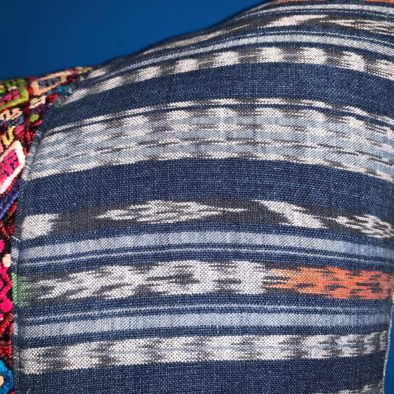 Aguacatan Hand Embroidery Pillow, GEOMETRIC Weaved Cushion 17x25, BLACK Pillow Case