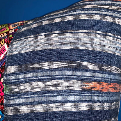 Aguacatan Hand Embroidery Pillow, GEOMETRIC Weaved Cushion 17x25, BLACK Pillow Case