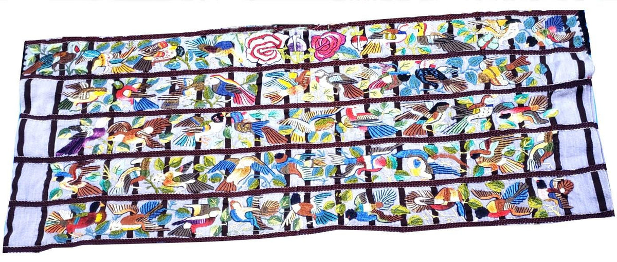 Handmade Purple EMBROIDERED Guatemalan Santiago Atitlan COTTON WALL "Mayan Bird Family" Tapestry