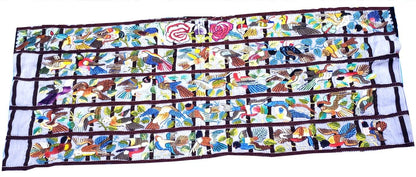 Handmade Purple EMBROIDERED Guatemalan Santiago Atitlan COTTON WALL "Mayan Bird Family" Tapestry