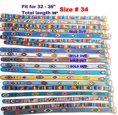 Lot of 2, 3 Authentic Handmade SILK Leather Braided UNISEX Belt, Colorful Woven Design with Buckle and Loop