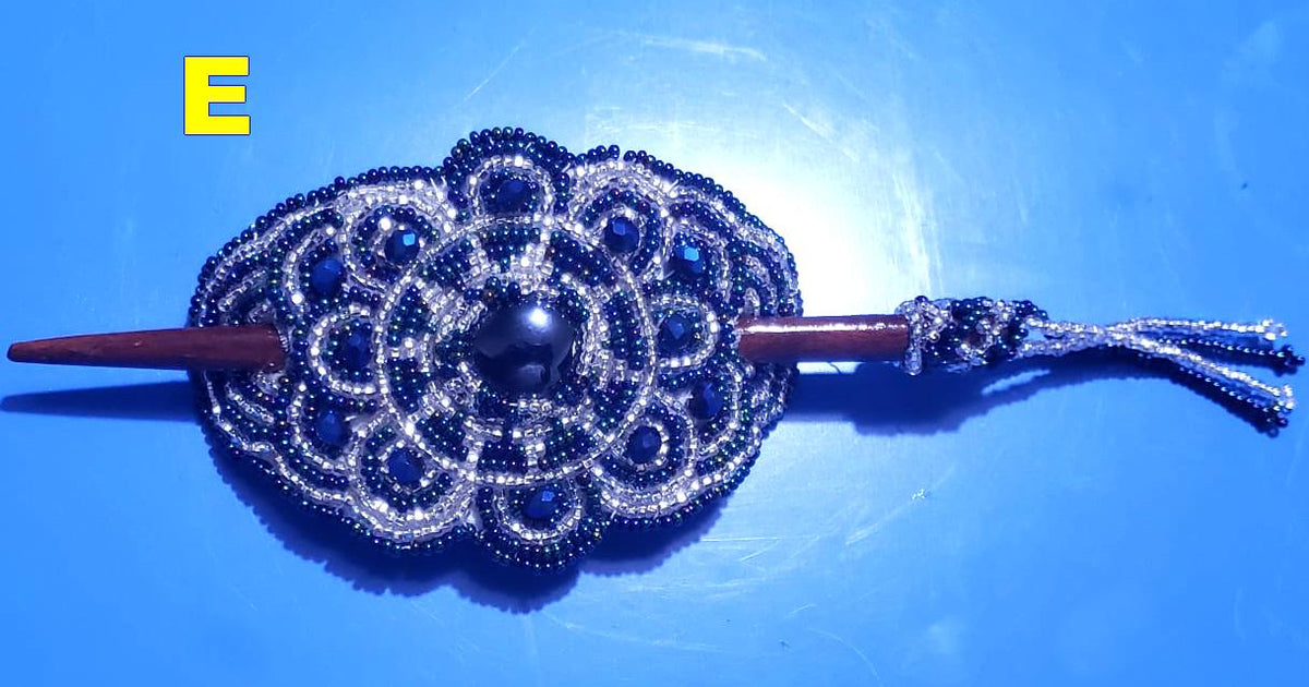 Czech Seed Bead Hair Clip Barrette: Guatemalan Leather & Wood