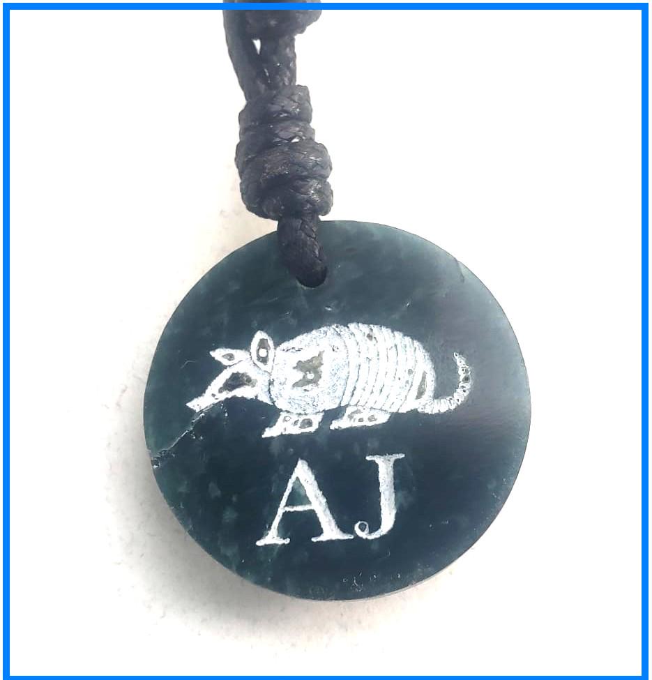 Guatemalan Dark Green Jade Mayan Nahual Pendant Necklace, Adjustable Waxed Cord Spiritual Jewelry